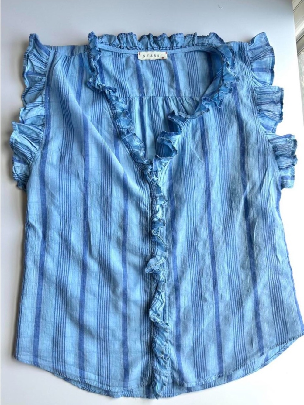 Stark Light Blue Sleeveless Ruffly Blouse